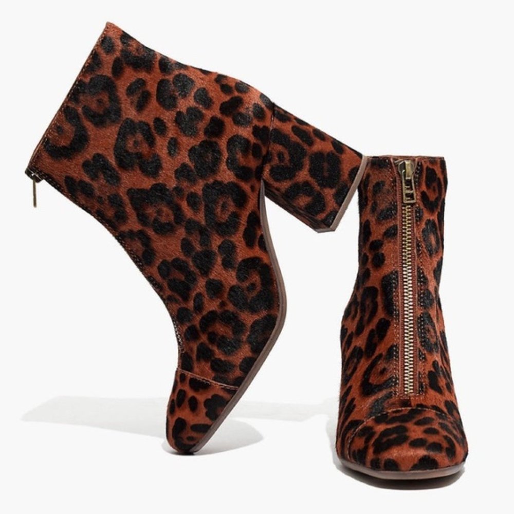 Madewell Amalia Brown Black Zip Boot in Leopard Dot Calf Hair 6.5 NEW - Picture 2 of 15